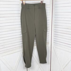Express Super High Rise Pleated Ankle Cargo Utility Pants Olive Khaki Green 6
